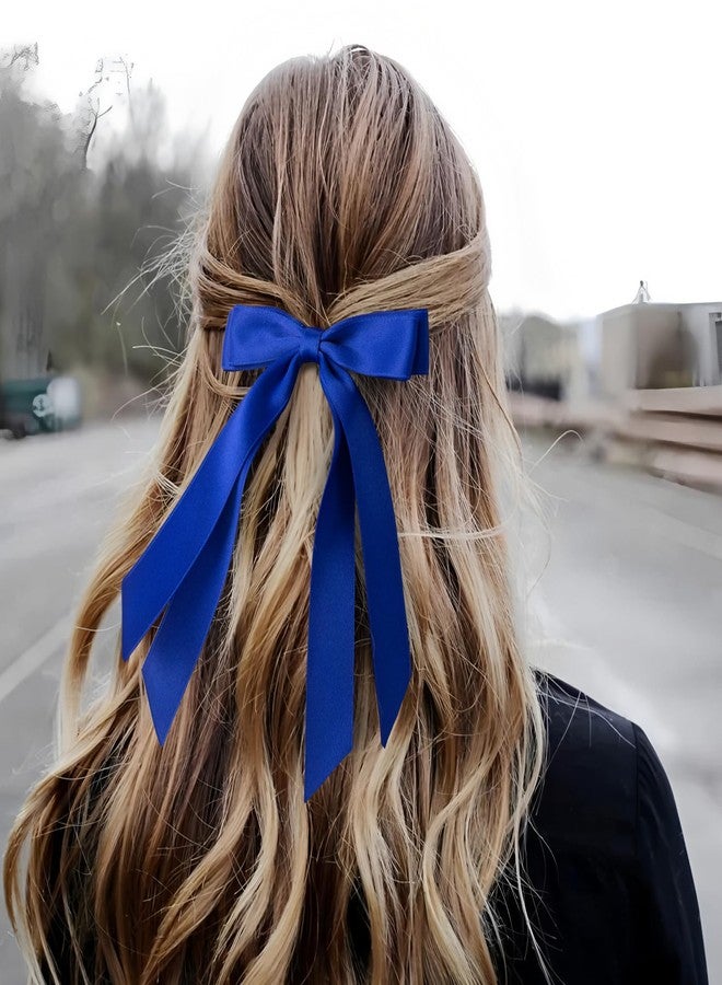 SmallCat 1 Pcs 5'' Blue Bows for Hair, Blue Hair Bow with Long Tail, Royal Blue Hair Bow for Women, Long Ponytail, Wedding, Decoration - Image 4